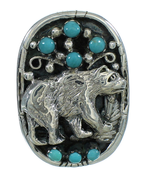 Southwest Sterling Silver Bear Turquoise Ring Size 4-1/4 RX85703